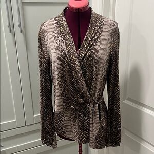 JOSEPH RIBKOFF Snake Print Wrap Tunic Blouse | Flowy | Stretch